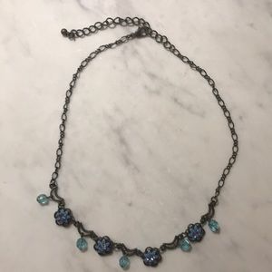 Blue flower and moon necklace